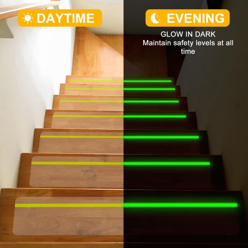 Qingluan Anti Slip Traction Treads with Glow in Dark Stripe, 15-Pack 4"" X 24"" Pre-Cut Stair Treads Non Slip Outdoor Tape Clear Heavy Duty Outdoor Stair Treads - Image 4